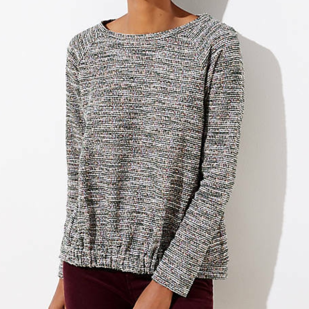 LOFT | Rainbow-Flecked Boucle Gathered Hem Sweatshirt, size Medium